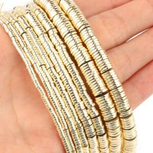 라이트 골드 도금 천연석 헤마타이트 비즈 플랫 라운드 론델 루즈 스페이서 쥬얼리 제작 DIY 팔찌 2/3/4/6m