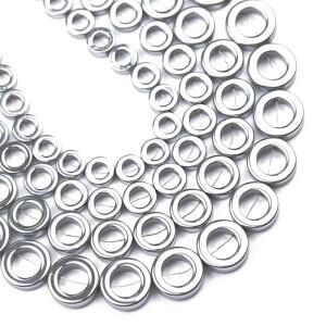 실버 컬러 천연 적스틸광 스톤 라운드 서클 스페이서 루즈 비즈  쥬얼리 제작 8/10/12/14mm Diy 팔찌 액세