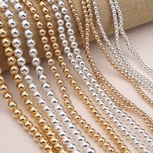 세련된 라운드 볼 스톤 비즈 은빛 적스틸광 2/3/4/6/8/10mm 루즈 스페이서 쥬얼리 DIY 목걸이 귀걸이 Acces