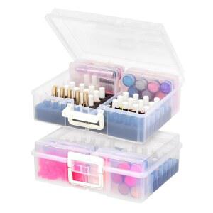 IRIS USA 화장품 트레인 케이스 네일 폴리쉬 정리함, 4개의 내부 케이스와 손잡이, 2팩, 휴대용 취미 보관함, 테이블탑 게이밍 미니 아트 공예 용품, 클리어 44병 보관 가능
