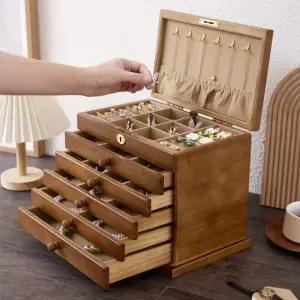 원목 대형 보석함 서랍 빈티지 쥬얼리 서랍형 보관함 수납함 트레이 진열 거울 상자 주얼리
