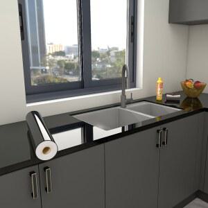 검은색 광택 접촉 종이 자체 접착 이동식 PVC 벽지 부엌 가구 장식을위한 껍질과 스틱 벽 스티커