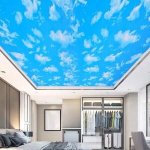 푸른 하늘 흰 구름 꽃 모양의 천장 벽지 자체 접착 방습 침실 대학 기숙사 PVC 벽지