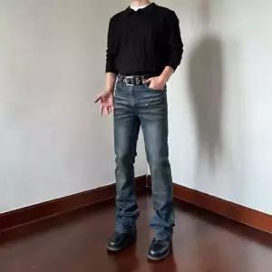 남자 가을 빈티지 슬림핏 와이드핏 스판 나팔바지 루즈핏 로우 청바지 스포M3