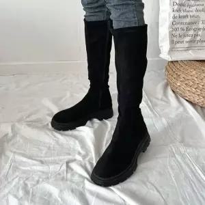라운드 통굽 플랫폼 스판 옆지퍼 슬림핏 롱부츠 4fY 지퍼부츠