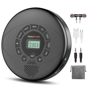 [미국배송] CD 플레이어 휴대용 디스크맨 충전식 스피커 포함 워크맨 플레이어 헤드폰 CD-R MP3 USB 재생 가능 자동차용 안티 스킵 재생 개인 또는 다중 사용자에게 적합 블랙