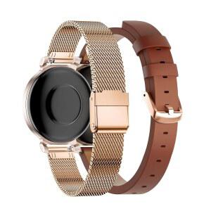 가민 릴리2 밴드에 적합한 EANWireless 호환, 밀라노 스테인리스 스틸 + 가죽 손목 밴드 조절 가능한 교체용 슬림 액세서리, 스마트워치 여성 드레시용