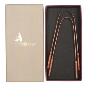 인트레서 순수 구리 수작업으로 만든 앙증맞은 혀 스크레이퍼 클리너, 좋은 위생은 구취 제거에 요소입니다. 2개 세트.