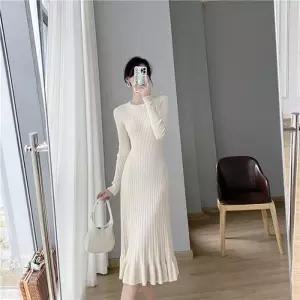 [더블디][더블디] 여성 심플 니트 골지 레이스 롱원피스 TDN-0199 (40698935A)