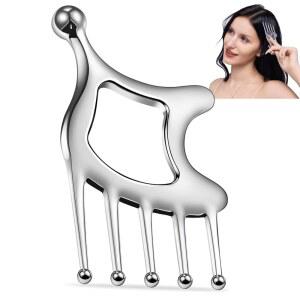 메탈 과샤 페이셜 툴, 휴대용 마사지 도구, 머리, 목, 어깨, 다리 및 팔을 위한 5 in 1 빗, 깊은 휴식과 피로 완화를 손으로 잡는 마사지기, 홈 SPA