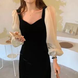 [더블디][더블디] 여성 캐주얼 시스루 벨벳 디자인 롱 원피스 OPC012 (11099344A)