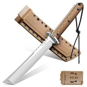 퍼플 드래곤 일본 탄토 나이프 - 칼집이 있는 D2 스틸 고정 칼날 나이프, 탱 손잡이가 쿨 서바이벌 야외 캠핑용 부시크래프트 남성용 선물