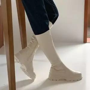 라운드 통굽 스판 옆지퍼 슬림핏 여성 롱부츠 4fY 지퍼부츠