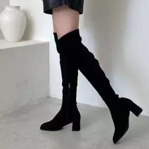 스퀘어 니하이 싸이하이 통굽 스판 여성 롱부츠 4fY 지퍼부츠