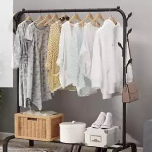 행거 이동식 철제 스탠드 옷걸이 옷방 선반 2in1