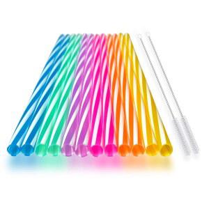 재사용 가능한 실리콘 음용 빨대, 청소 브러시 2개가 포함된 빨대 12개, 30온스 및 20온스 텀블러, Rtic, 예티, 오자크(투톤 스트라이프, 10인치)용