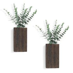다헤이 2팩 나무 벽 화분 꽃병, 인공 유칼립투스 농가 벽걸이 장식 포켓 화분, 실내 식물 녹지, 거실 침실 주방 홈 오피스
