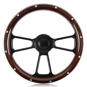 QYMOPAY 5홀 3 스포크 빈티지 스티어링 휠, 14인치 유니버설 레이싱 대부분의 휠 허브 어댑터에 맞습니다