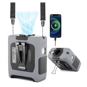 FANSYJKJ 휴대용 선풍기 착용 가능한 개인용 선풍기, 최대 55시간 근무 저소음 목 캠핑 여행용 허리 냉각 LED 전원 디스플레이 10000mAh 충전식 (그레이)