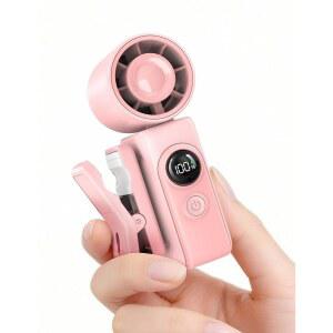 휴대용 클립온 미니 선풍기, 핸즈프리, 터보 개인 선풍기 충전식, 4개의 바람 및 LED 디스플레이, 여행용 포켓 사이즈 여름 냉방 필수품 / 래시 해변 콘서트, 여성용 선물 (핑크)