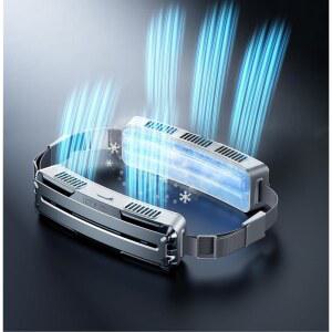 2개의 냉각 플레이트가 있는 Amailtom 휴대용 허리 팬, 팬 5000mAh 충전식 3단 속도 6000RPM 강력한 공기 흐름, 야외 작업용 캠핑 낚시용 개인 여행용 바디 셔츠