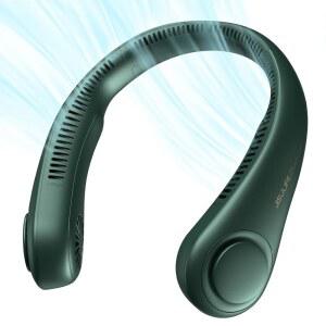 지슬라이프 휴대용 넥 선풍기, 핸즈프리 블레이드리스 5단속, 4000mAh 배터리 작동 웨어러블 개인용 트위스터블, 충전식, 여성용 선물-다크 그린