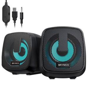 brynco 2.0 채널 rgb 컴퓨터 스피커 유선 앤 오디오 및 플레이, 조명 컴팩트한 깨끗한 색상 휴대폰용 크기와 태블릿 플러그 / 변경 리모컨(블랙) usb | 역동적인 전원 pc 노트북