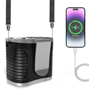 AOJLZF 15000mAh 휴대용 허리 팬 충전식, LED 디스플레이가 장착된 7단 속도 10000RPM 목 팬, 야외용 핸즈프리 웨어러블 벨트 개인용 작업 현장, 여행 - 최대 28시간의 냉각 시간