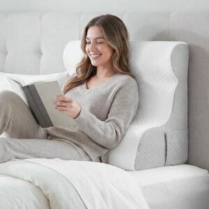 수면용 쐐기 베개 - 후 을 위한 정형외과 침대 베개, 산 역류 및 코골이 침대에 앉기 메모리 폼 등받이 지지 헤드보드 쿠션 흰색