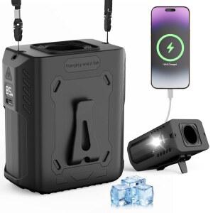 갓보트 휴대용 허리 팬 클립 장착, 5단 11,000RPM 개인 냉각 팬, 10000mAh 충전식, 최대 24시간 LED 조명, 셔츠 벨트 넥 착용 가능, 아버지의 날 남성 선물, 캠핑 기기, 블랙