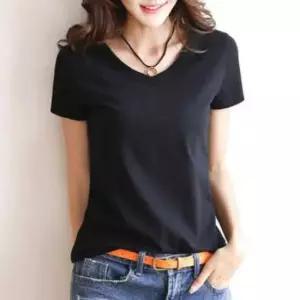 여성 브이넥 반팔 티셔츠 무지 기본 슬림 반팔티