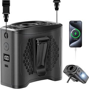 휴대용 허리 팬 클립 장착, 4단 13,000RPM의 강력한 공기 흐름과 100,000mAh 배터리 및 모바일 충전, 목용 웨어러블 셔츠 팬과 SOS 라이트, LCD 디스플레이, 타입-C 고속 야외 여행용 블랙