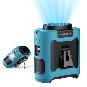 PlanCiTi AI 휴대용 허리 클립 팬, 업그레이드된 10000mAh 충전식 배터리 웨어러블 벨트 개인용 16,000RPM 강력한 5단 속도 셔츠, 손전등 넥 핸즈프리 40H 쿨링 (파란색)