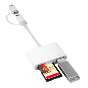 15/16/17용 USB C to SD 카드 리더, 듀얼 커넥터(라이트닝 & USB-C) 라이트닝 어댑터 OTG 타입 메모리 14/13/8/7용 카메라 뷰어