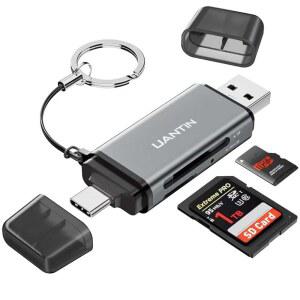 UANTIN SD 카드 리더 USB C, 고속 듀얼 슬롯 메모리 리더, /MicroSD /SDHC /SDXC /MMC용 3.0 to Micro 어댑터, 16, Pro /Air, Pro, 갤럭시 - 그레이와 호환 가능