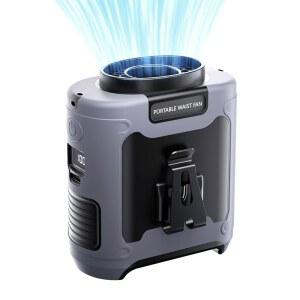 아리스티드 휴대용 허리 팬, 10000mAh 충전식 클립 최대 24시간 근무 시 16,000RPM LED 손전등 선풍기 등 야외 작업 현장용(회색)으로 5단 조정 가능