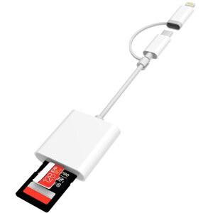 용 SD 카드 리더, 듀얼 커넥터(USB-C&Lightning) 마이크로 메모리 2 in 1 및 TF 어댑터 고속 트레일 카메라 뷰어, 플러그 앤 플레이