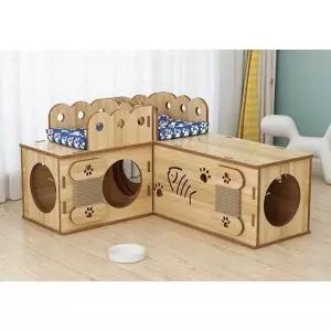 원목 박스 나무 숨숨집 캣타워 고양이 사각 터널 스크래치보드