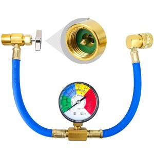 CALPOSE R134A AC 냉매 충전 호스 키트, 1/2 u201D 천공 스타일 캔 탭 및 압력 게이지가 포함된 자동차 에어컨 냉매용 프레온 키트