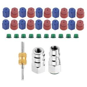 Mtsooning R12에서 R134A로 변환 키트, R12 R22에서 고/저적합 포트 개조, 1/4인치에서 7/16인치로 20개의 PCS 먼지 캡 및 밸브 코어 제거 도구가 있는 UNF 연결 어댑터