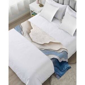 오션 블루 베이지 침대 러너 스카프 킹 사이즈, 추상 옴브레 비치 샌드 웨이브 기하학적 럭셔리 던지기 & 트윈 풀 퀸 발 오브 베드 베드룸 호텔 웨딩 장식용 스카프, 94