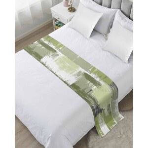 킹 사이즈 침대용 세이지 그린 침대 러너, 풋 러너용 스프레드 프로텍터 슬립커버 스카프, 침실 호텔 웨딩룸 102x20 인치 그라디언트 화이트 농가 컨트리 도말 아트