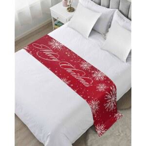 트윈 사이즈 침대용 데코러브 레드 크리스마스 침대 러너, 풋 오브 베드용 장식 스노우플레이크 메리 러너 소파, 침실/호텔용 침구 스카프 보호 슬립커버