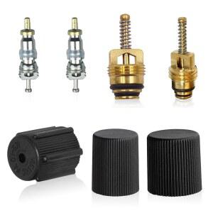 Qurbuns 7 PCS 자동차 에어컨 밸브 코어 키트, A/C 냉동 스템 코어, 누수 방지 AC 고저압 포트 캡, 대부분의 자동차용 제거 도구(블랙)