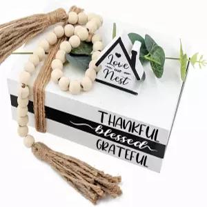 나무 농가 적층 책 세트 홈 데코 가짜 검은색 흰색 커피 테이블을 위한 우드 비드 갈랜드 오피스 거실 선반