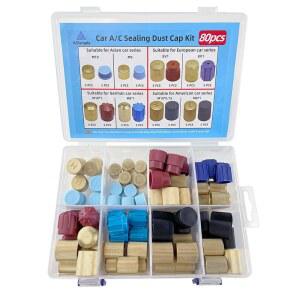 AClengda 80pcs 차량 A/C 시스템 밸브 코어 먼지 캡 에어컨 서비스 AC 충전 포트 캡, 밀폐 키트 / Brass