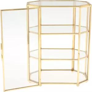 VBQFDPH 3단 유리 및 골드 주얼리 박스 메이크업 정리함 디스플레이 케이스