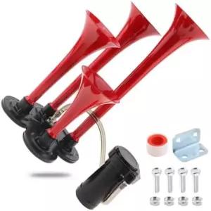 드리센트리 트레인 혼 키트 트럼펫 트럭 에어 4개 12V 185dB 슈퍼 라우드 차량용 픽업 로리스 보트 빨간색