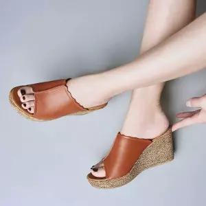 오픈토 하이힐 모던 여름 토오픈 소가죽 슬리퍼 가보시