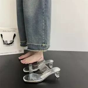 여성용 여름 통굽 미들굽 패션 투명 웨지힐 슬리퍼 크리스탈 슈즈 샌들 하이힐 원픽2